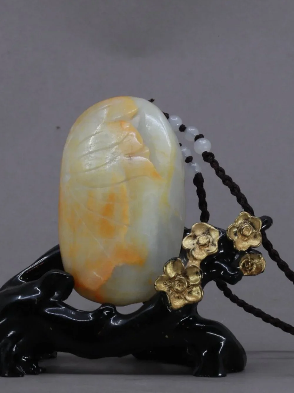 Chinese Hetian Jade Pendant w Ram & Ruyi